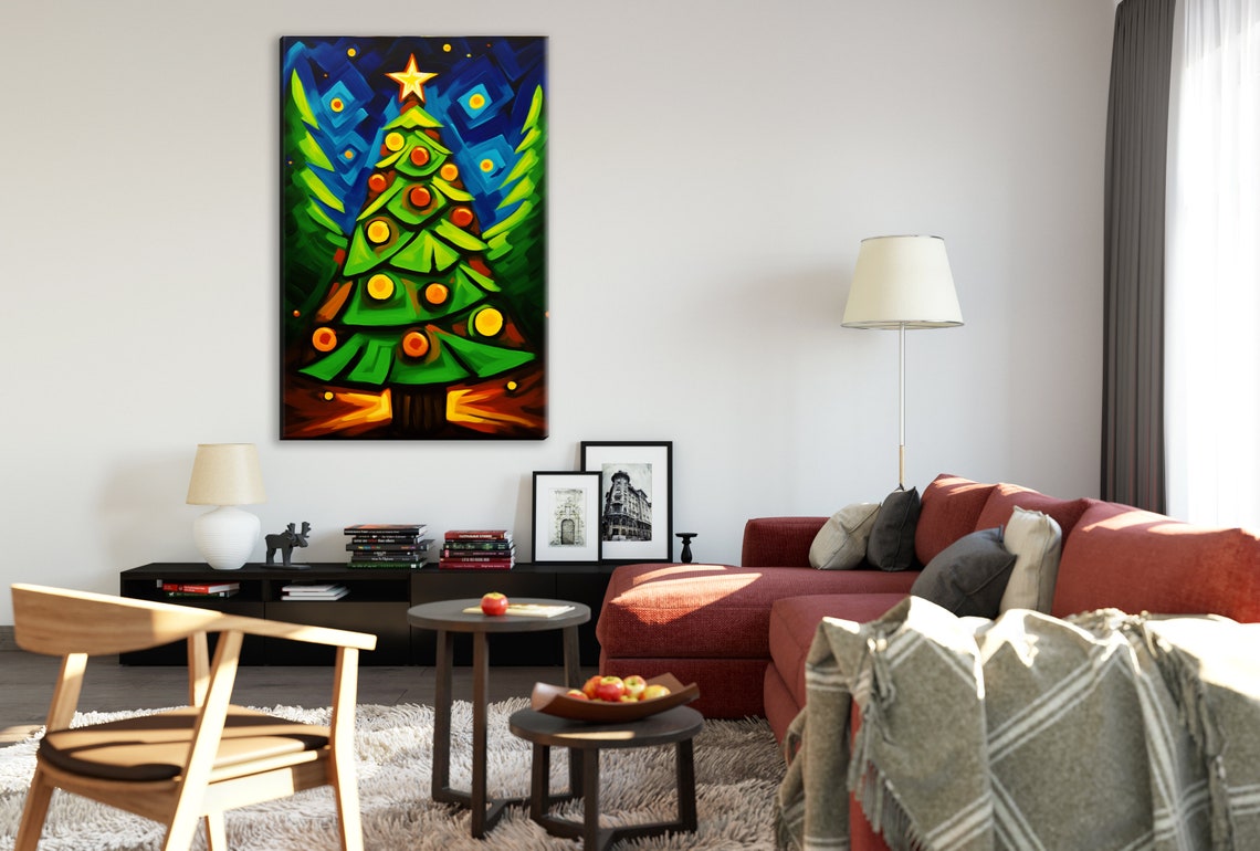 Geometric Abstract Christmas Tree Green Angles Star Topper Art Poster - Image 3