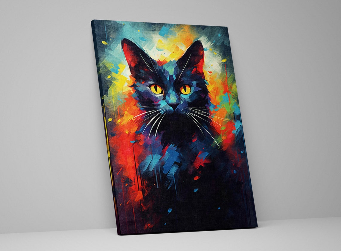 Black Cat Portrait Golden Eyes Fiery Background Mystical Poster - Image 5