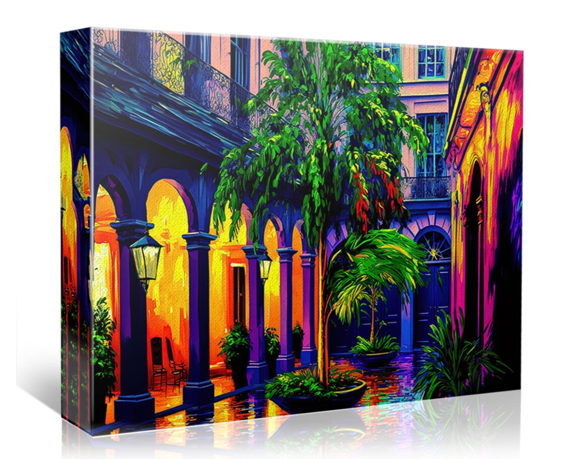 New Orleans French Quarter Courtyard Night Colorful NOLA Travel Poster - Image 4