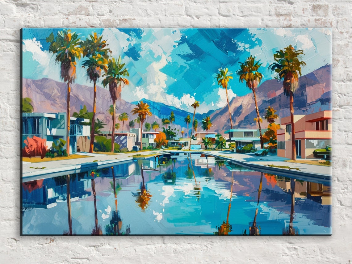 Palm Springs Pool Reflection Palms Mountains Mid Century Modern Poster - Image 5