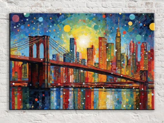 Brooklyn Bridge Sunset Print Nyc Cityscape Wall Art New York Skyline Painting Modern Home Decor Large Print