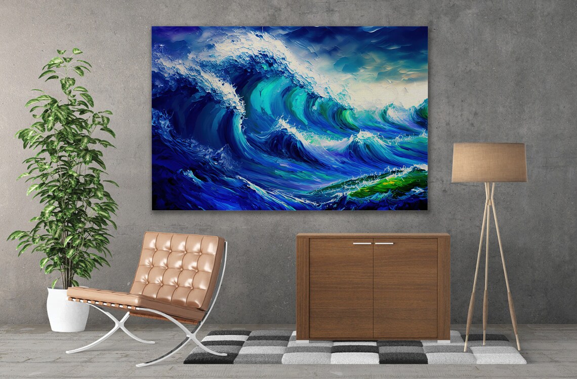 Blue Ocean Wave Surf Painting, Nautical Art Print - Image 3