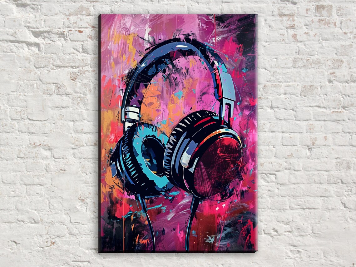 Headphones Pop Art Graffiti Pink Purple Orange Music Lover Wall Art