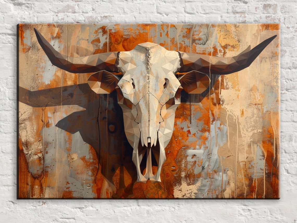 Texas Ranch Style Cow Skull Art Gicle Print On Gallery Wrapped Artist Available In Extra Large Sizes