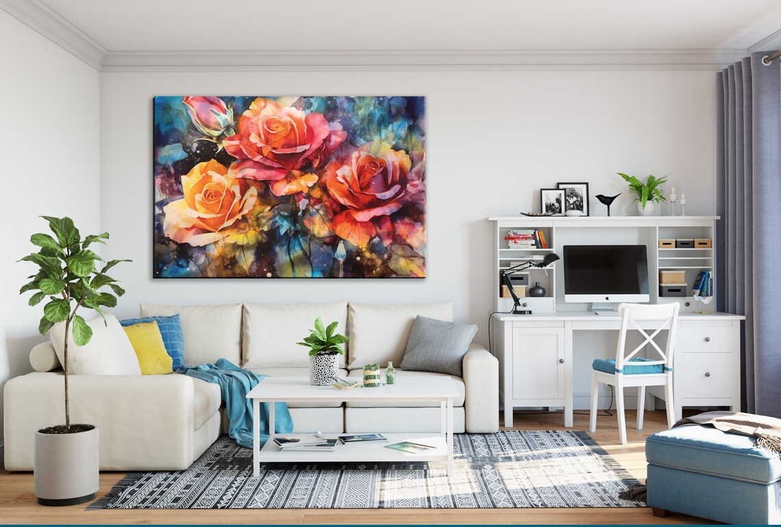 Yellow and Orange Roses, Alcohol Ink Floral Art Print - Image 3