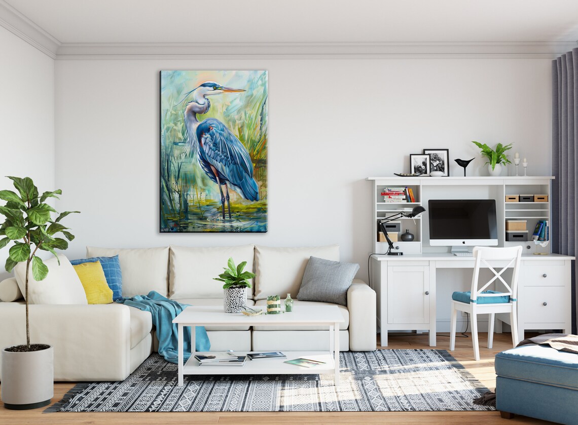 Blue Heron Wetlands Art Print, Wildlife Bird Decor - Image 3