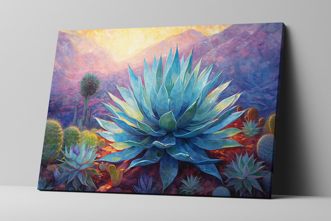Blue Agave Sunset Desert Cactus Garden Purple Mountain Poster - Image 5