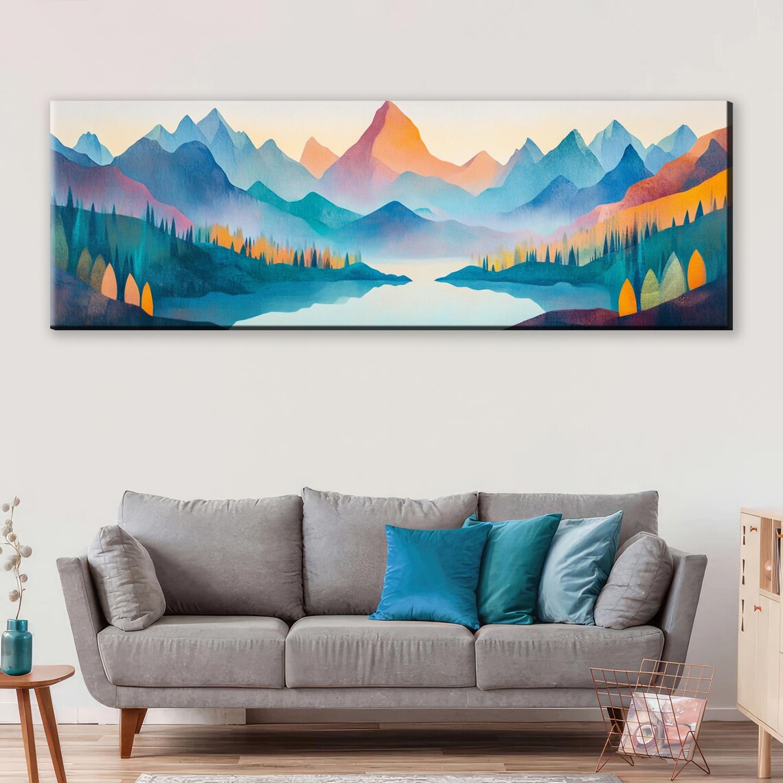 Mid Century Modern Mountain Panoramic Framed Unframed Long Horizontal Gallery Wrapped Gicle Ready To Hang Extra Large Wall Art - Image 4