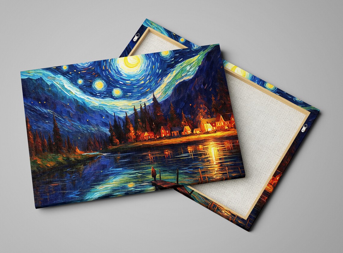 Starry Night Lake House at Night, Van Gogh-Inspired Art Print - Image 5