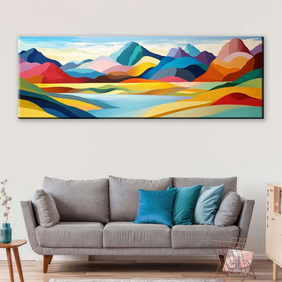 Panoramic Mid Century Boho Mountain Landscape Framed Unframed Long Horizontal Gallery Wrapped Ready To Hang Extra Large Wall Art - Image 3