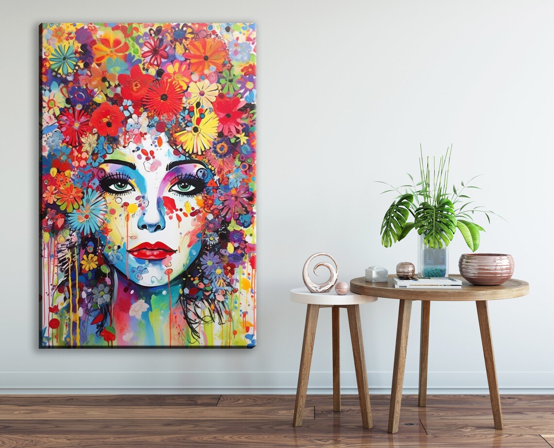 Woman Face Colorful Flower Bloom Pop Art Feminine Wall Poster - Image 2