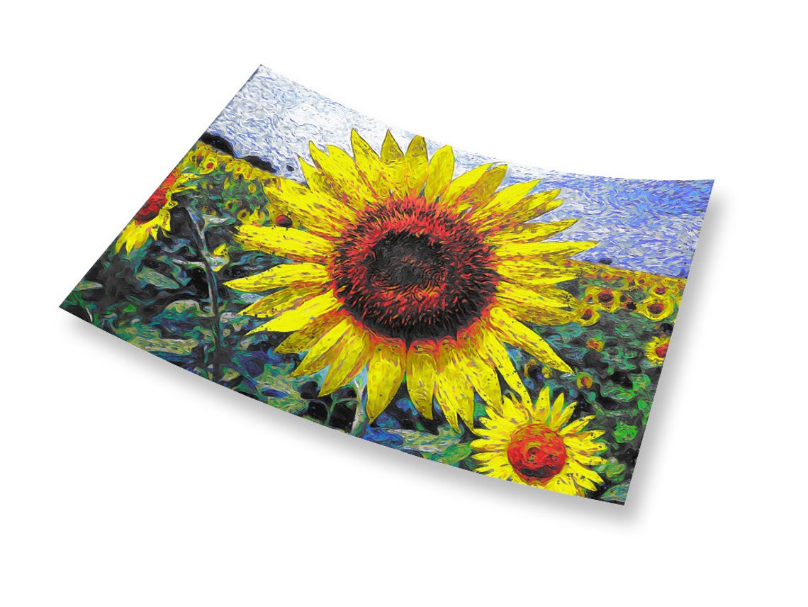 Sunflower Field Bloom Close Up Yellow Petals Impressionist Art Poster - Image 2