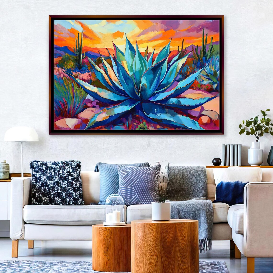 Blue Agave Cactus Desert Landscape Scene Art Print - Image 3