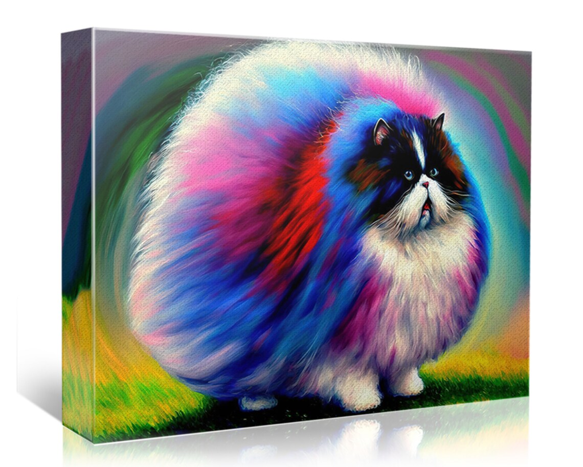 Fluffy Rainbow Persian Cat Colorful Longhair Kitty Portrait Art Print - Image 4