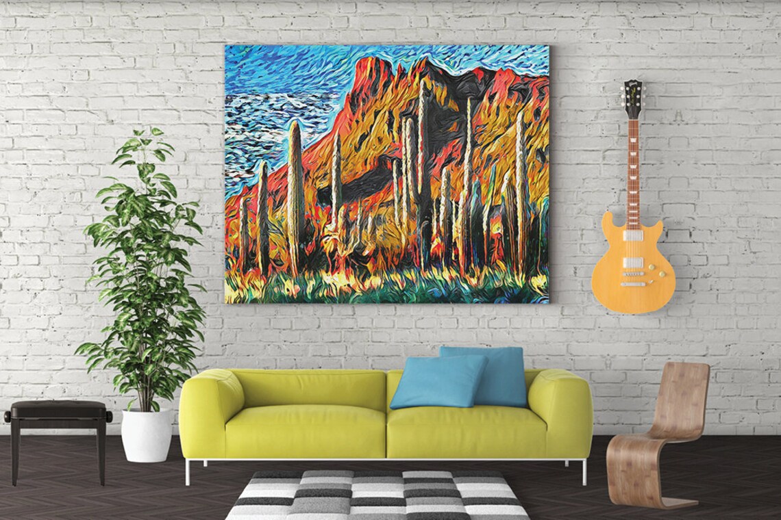 Southwest Desert Saguaro Landscape, Impressionist Art Print - Image 5