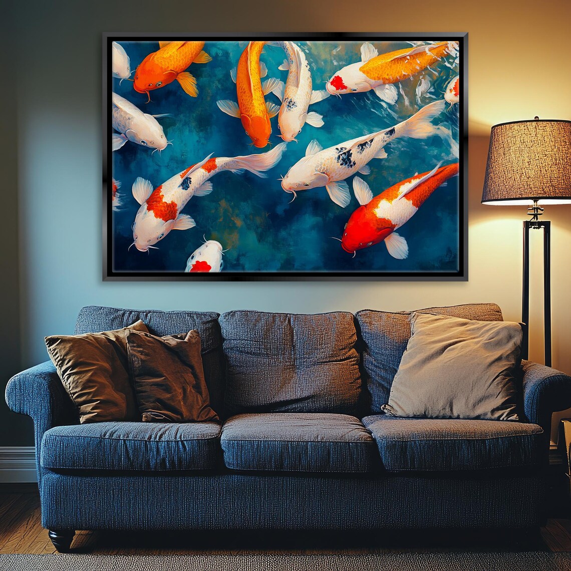 Koi Fish School Turquoise Water Colorful Orange White Art Print - Image 3