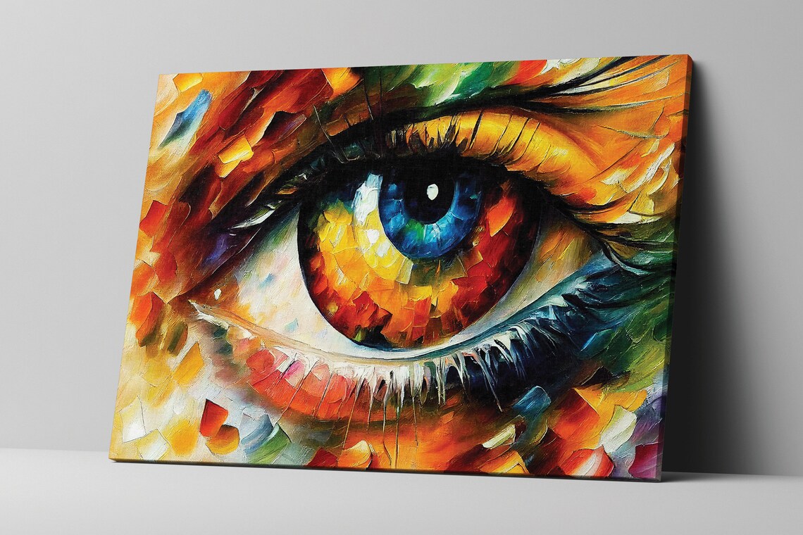 Vibrant Abstract Eye Close Up Bold Orange Blue Oil Painting Poster - Image 4