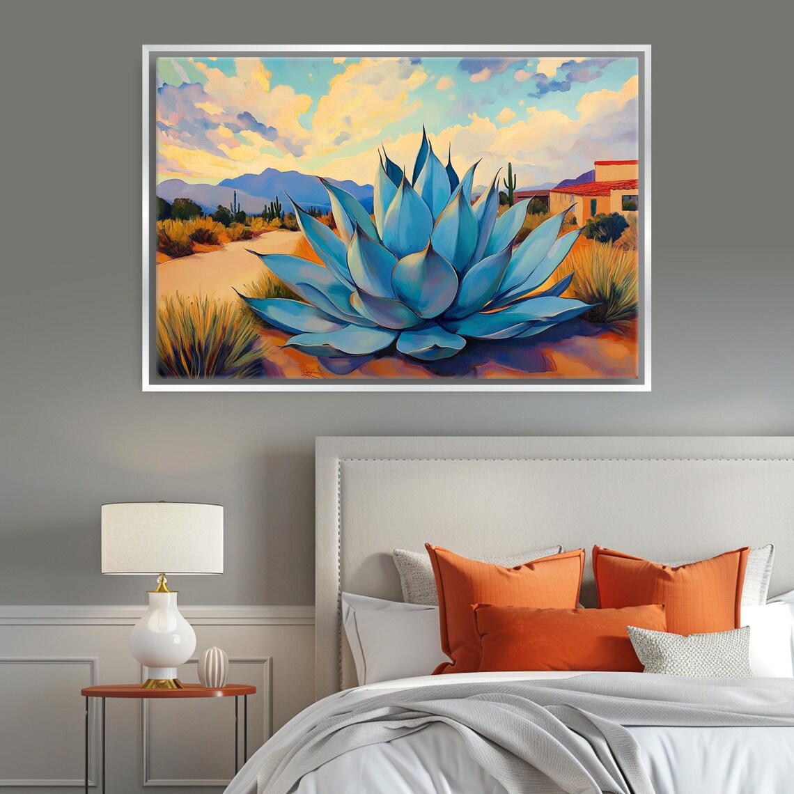 Blue Agave Cactus Desert Southwest Village Mountains Sunset Art Poster - Image 5