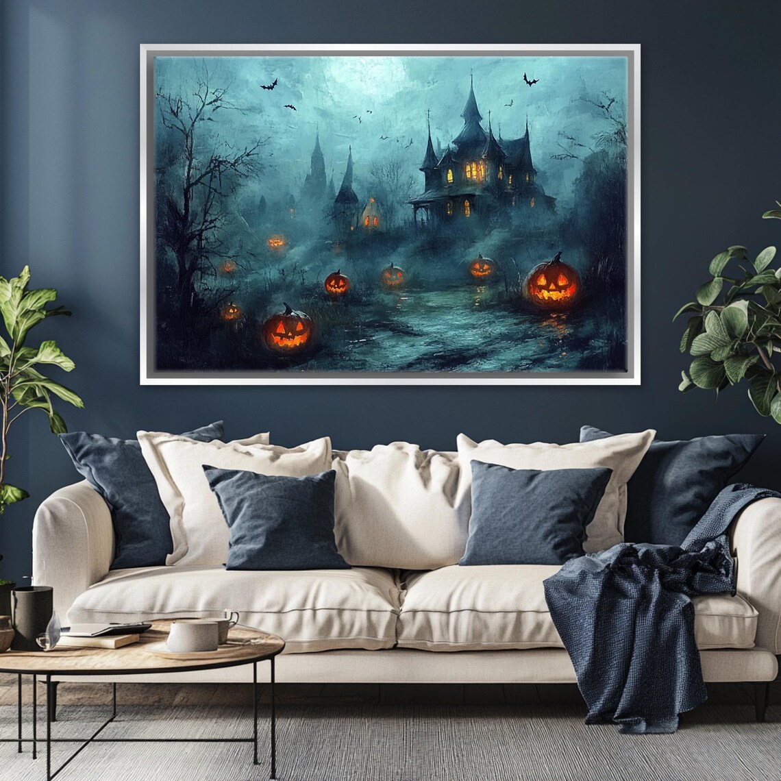 Spooky Haunted House Night Jack O Lanterns Moonlight Halloween Wall Art - Image 5