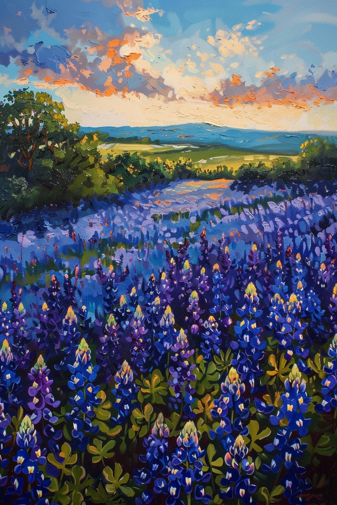 Texas Bluebonnet Field Sunset Glow Rolling Hills Spring Poster - Image 5