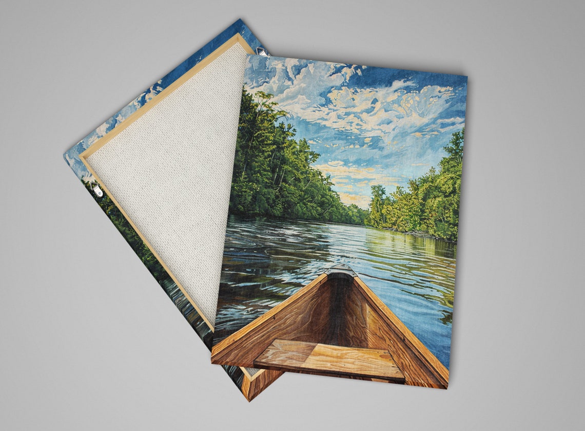 Wooden Canoe Bow Calm Forest River Blue Sky Adventure Wall Art - Image 4