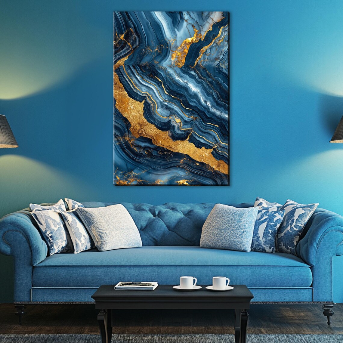 Modern Blue And Gold Marble Abstract Wall Art Print - Image 4