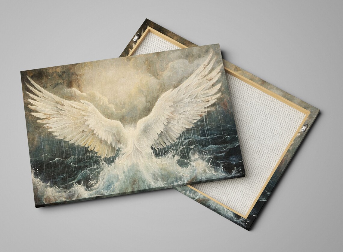 Celestial Angel Wings in the Sea Religious Art Print - Image 4