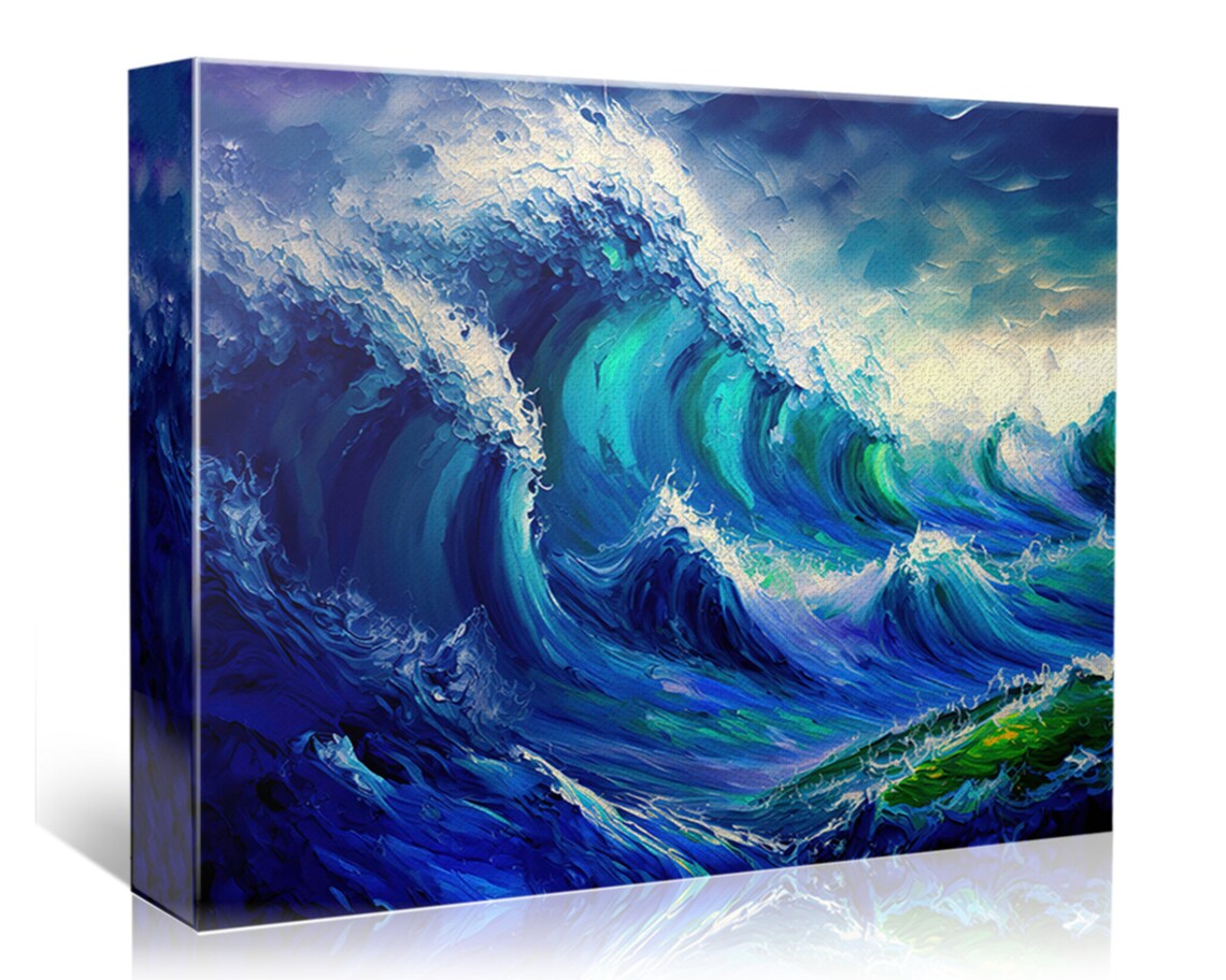 Blue Ocean Wave Surf Painting, Nautical Art Print - Image 4