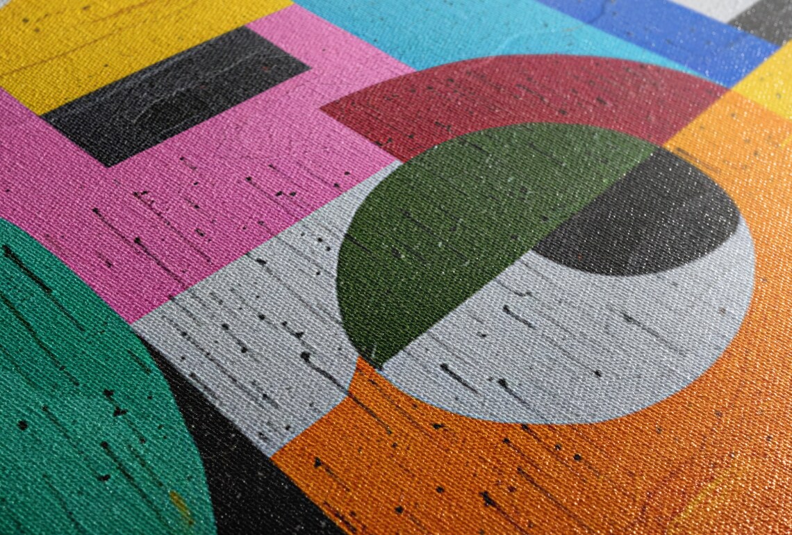 Bold Geometric Circles Squares Yellow Pink Blue Abstract Wall Art Poster - Image 3