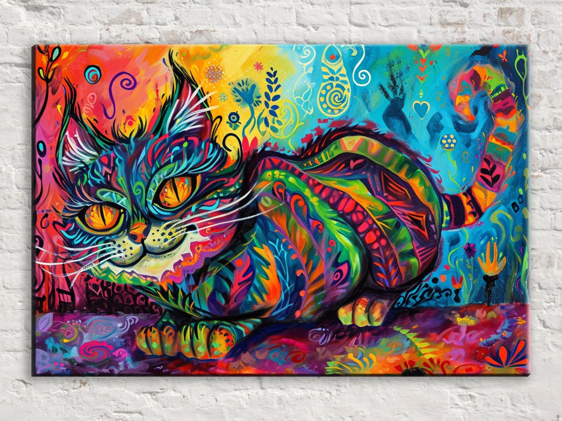 Cheshire Cat Wonderland Whimsical Psychedelic Colorful Grin Art Print