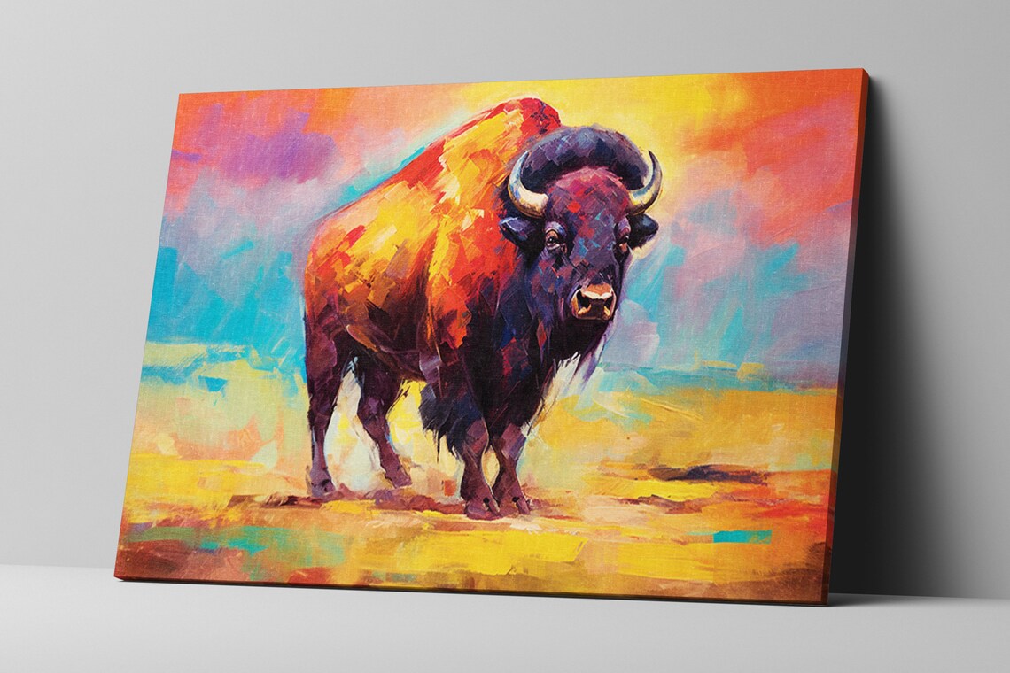 Colorful Buffalo Bison Wild West Animal Abstract Painting Extra Large Wall Art Print - Image 5