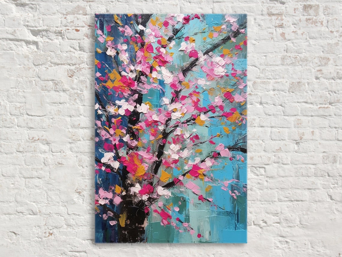 Cherry Blossom Tree Impasto Painting Pink Floral Spring Poster