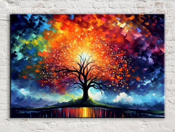 Mystical Tree Of Life Spiritual Wall Decor Gicle Print On Gallery Wrapped Artist Ready To Hang Available In Extra Large Sizes