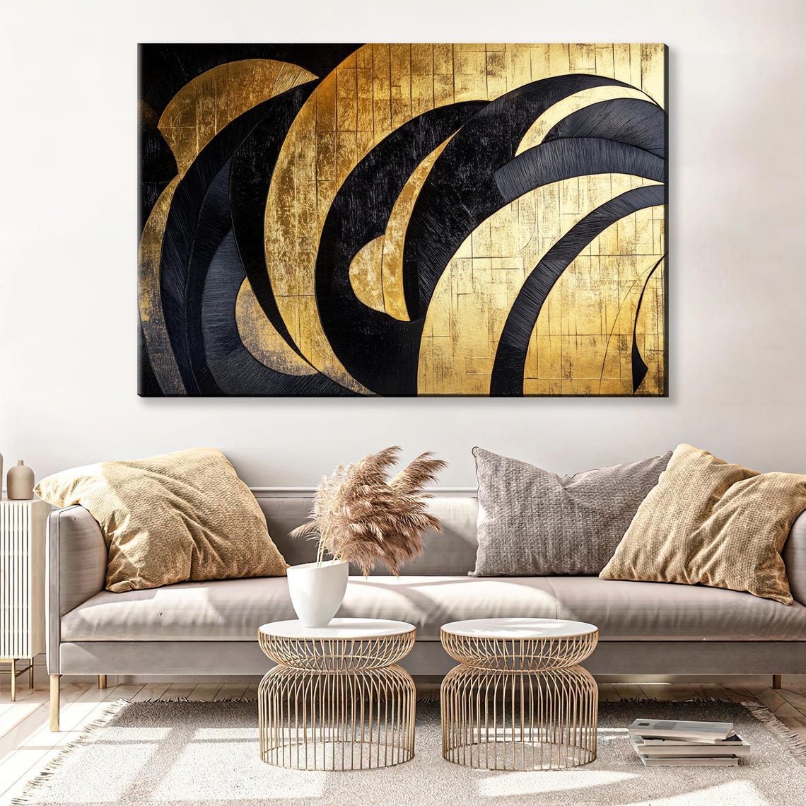 Black And Gold Swirling Abstract Wave Art Elegant Modern Wall Poster - Image 5