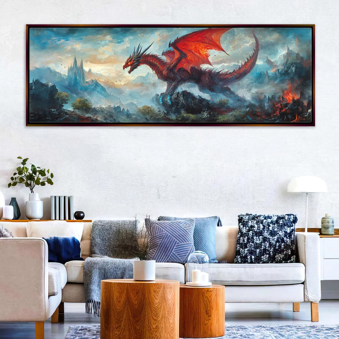 Dragon Gothic Panoramic Wall Art Framed Or Unframed Long Horizontal Gallery Wrapped Gicle Ready To Hang Extra Large Wall Art - Image 4
