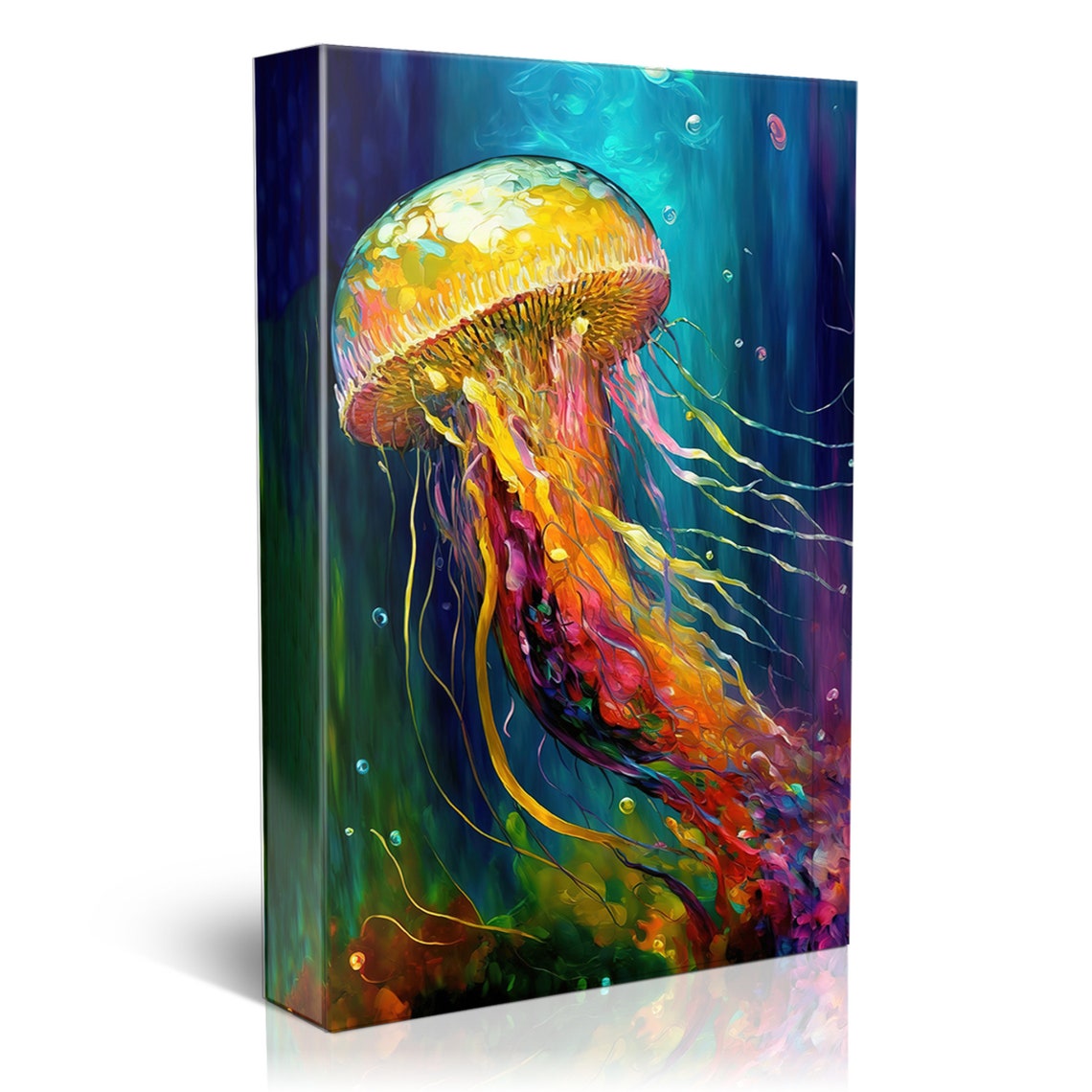 Colorful Jellyfish Glowing Tentacles Teal Ocean Dreamy Art Poster - Image 4
