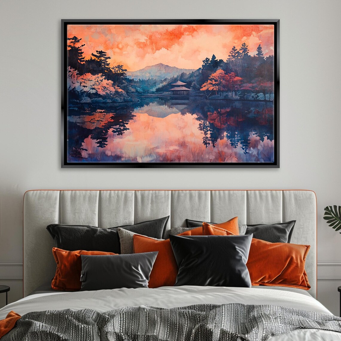 Japanese Temple Sunrise Over Mirror Lake Watercolor Travel Poster Art - Image 5
