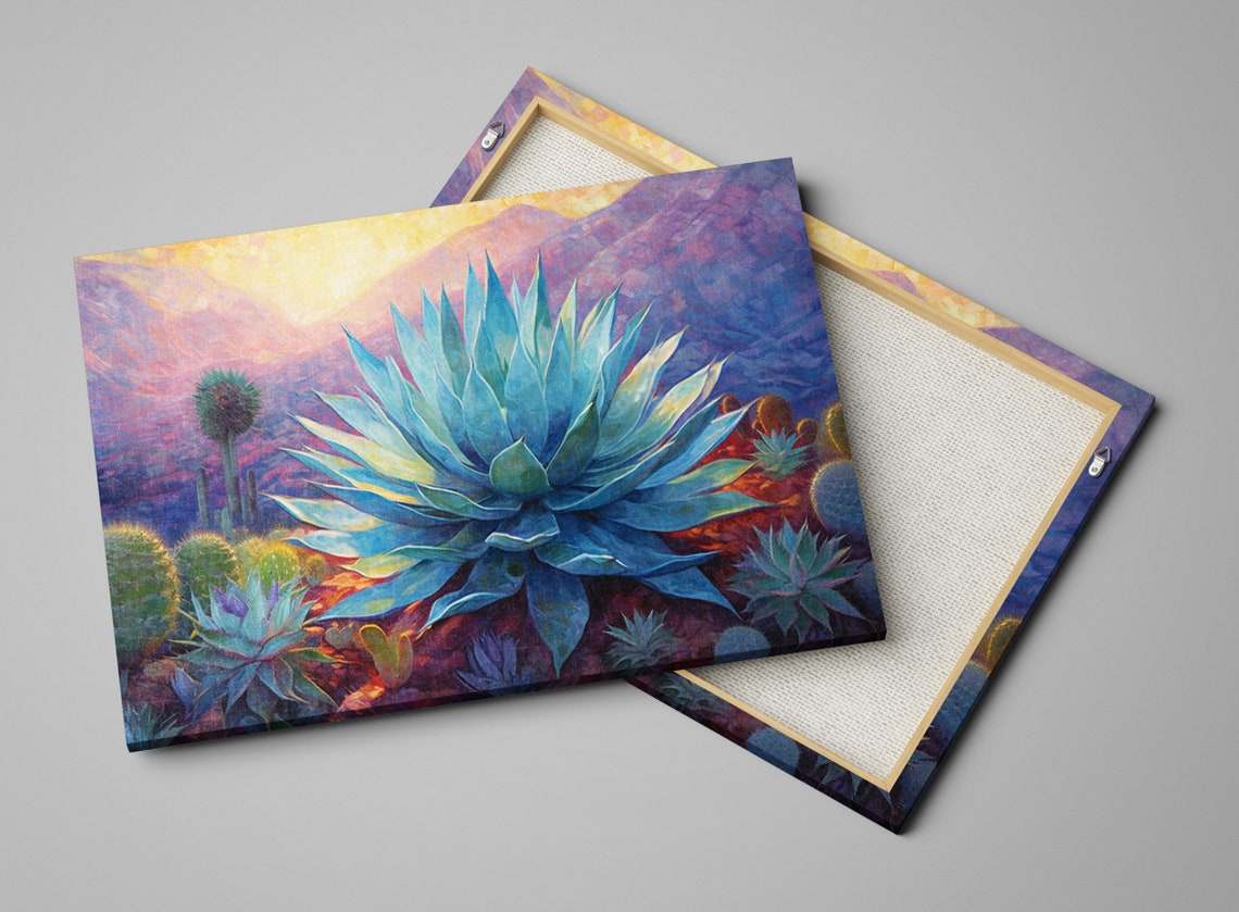 Blue Agave Sunset Desert Cactus Garden Purple Mountain Poster - Image 4