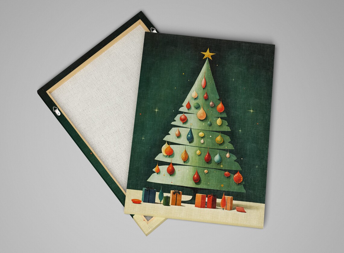 Retro Mid Century Christmas Tree Teardrop Ornaments Night Art Poster - Image 5