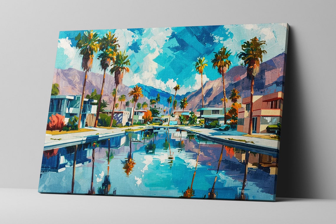 Palm Springs Pool Reflection Palms Mountains Mid Century Modern Poster - Image 4