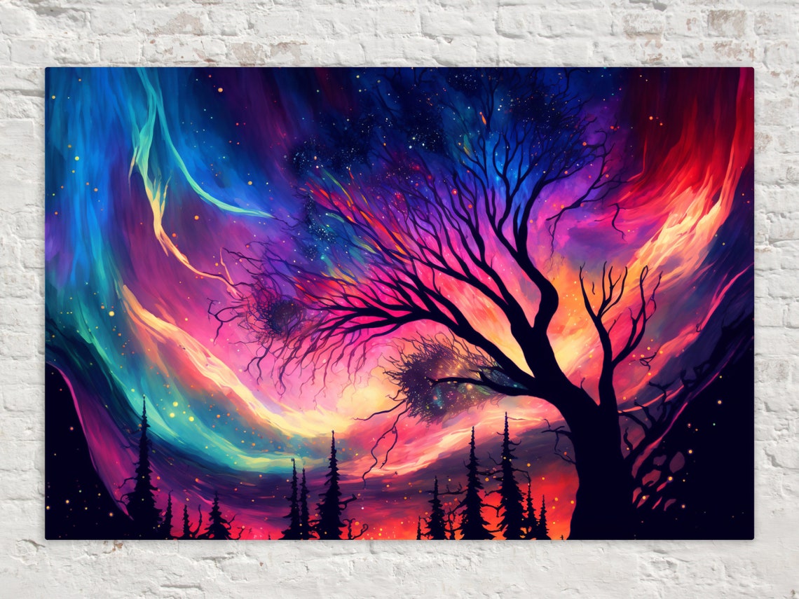Celestial Symphony Northern Lights Sky Art Gicle Print On Gallery Wrapped Artist Ready To Hang Available In Extra Large Sizes