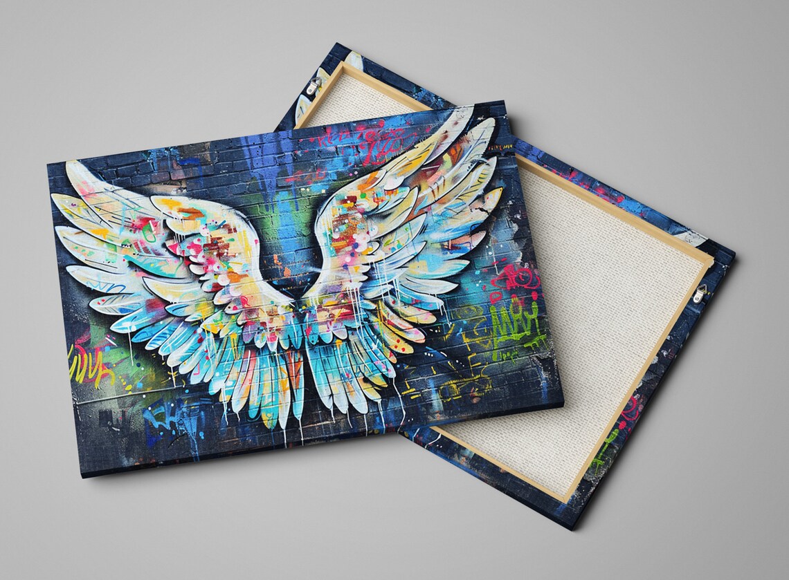 Colorful Graffiti Angel Wings Urban Brick Wall Street Art Print - Image 4