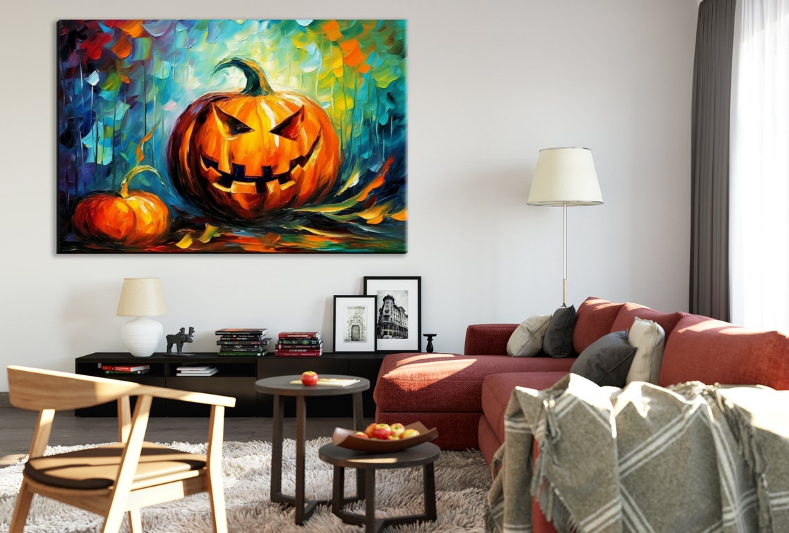 Spooky Jack O Lantern Pumpkins Impasto Halloween Glow Fall Poster - Image 2
