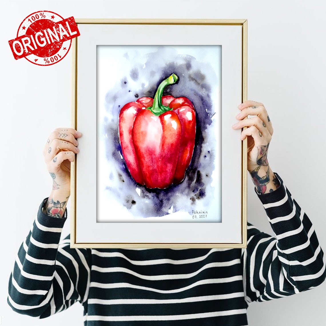 Red Bell Pepper Watercolor Vegetable Still Life Kitchen Poster - Image 2