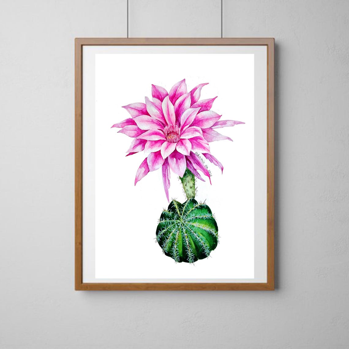 Flowering Cactus Pink Bloom Watercolor Botanical Plant Art Poster - Image 3