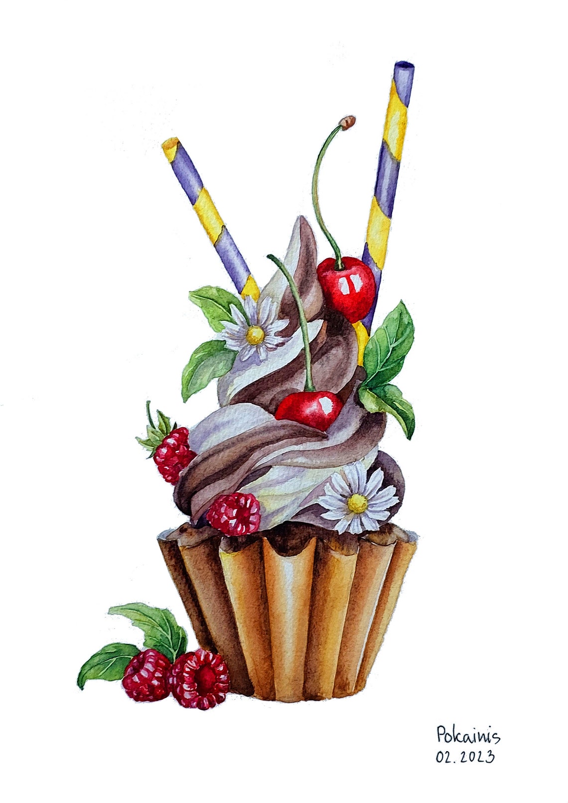 Dessert Original Watercolor Painting Cupcake Watercolor Artwork Baking Illustration Still Life Sweets Painting Kitchen Original Wall Art