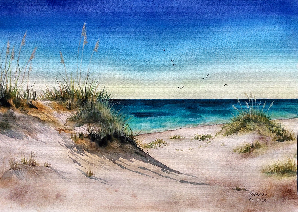 Original Watercolor Painting Ocean Wall Art Watercolor Landsape Ocean Wall Art Seascape Artwork Nautical Painting Beach Wall Art