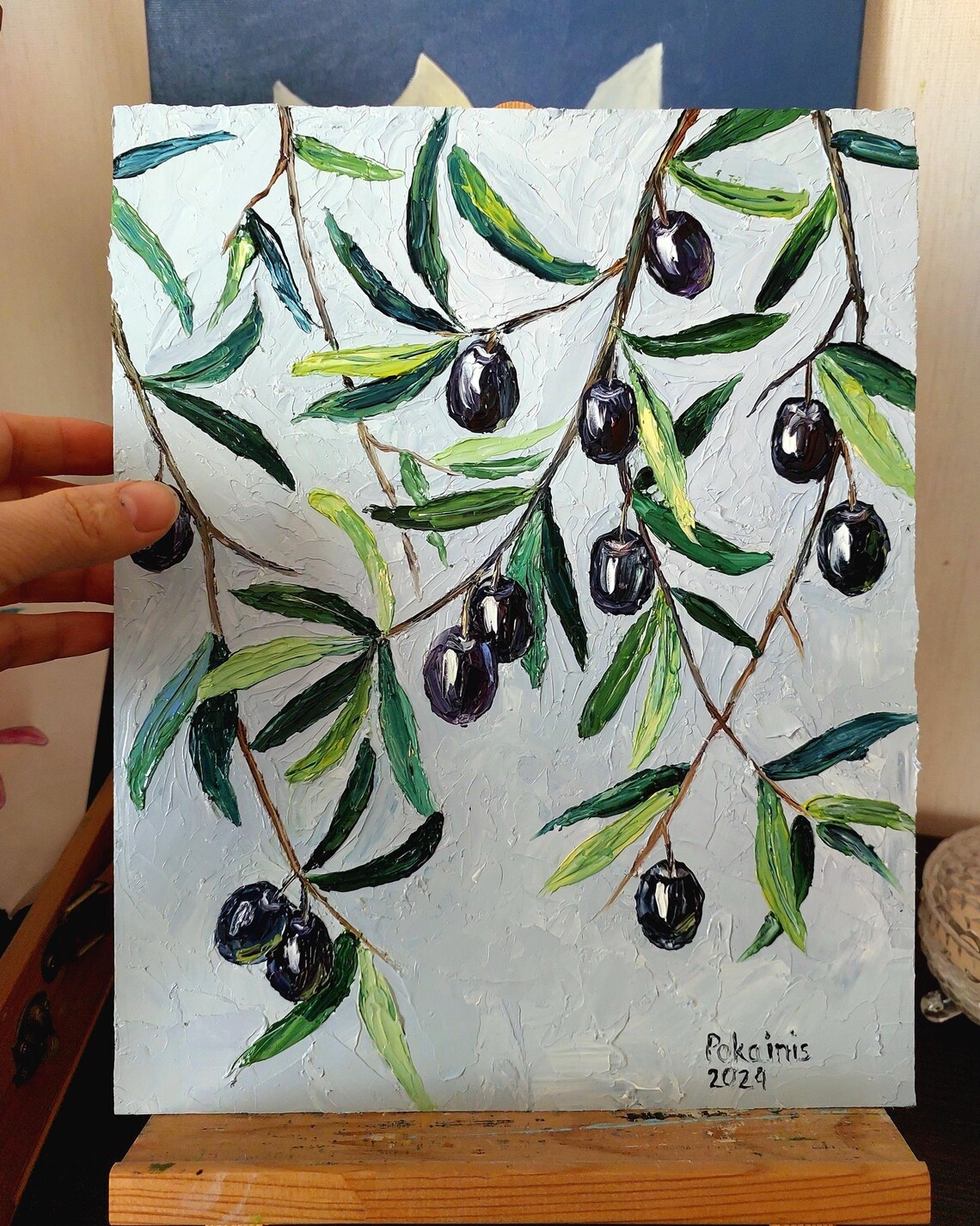 Black Olive Branch Impasto Oil Painting Poster Mediterranean Art - Image 5