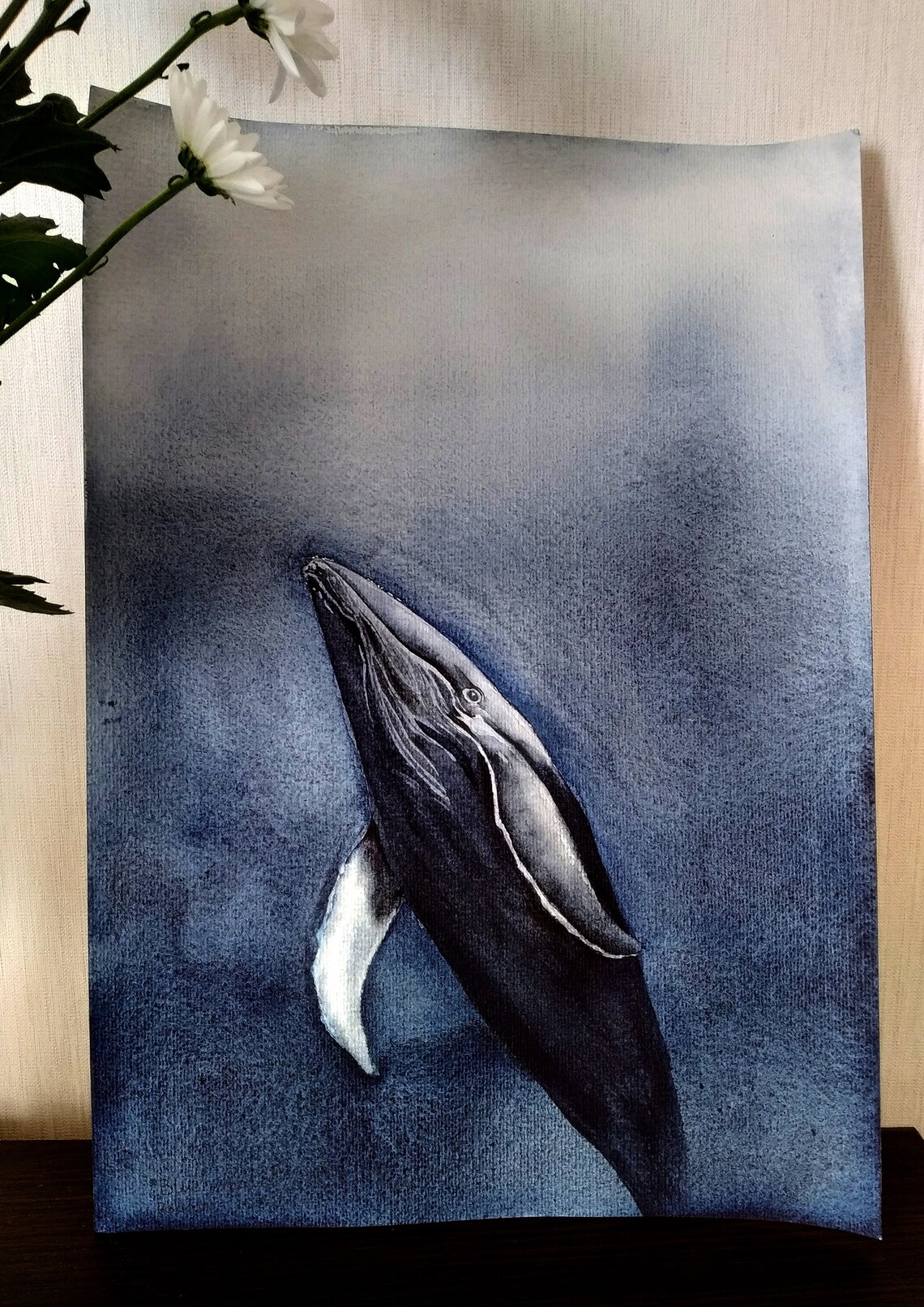 Humpback Whale Diving Watercolor Deep Sea Marine Life Art Poster - Image 3