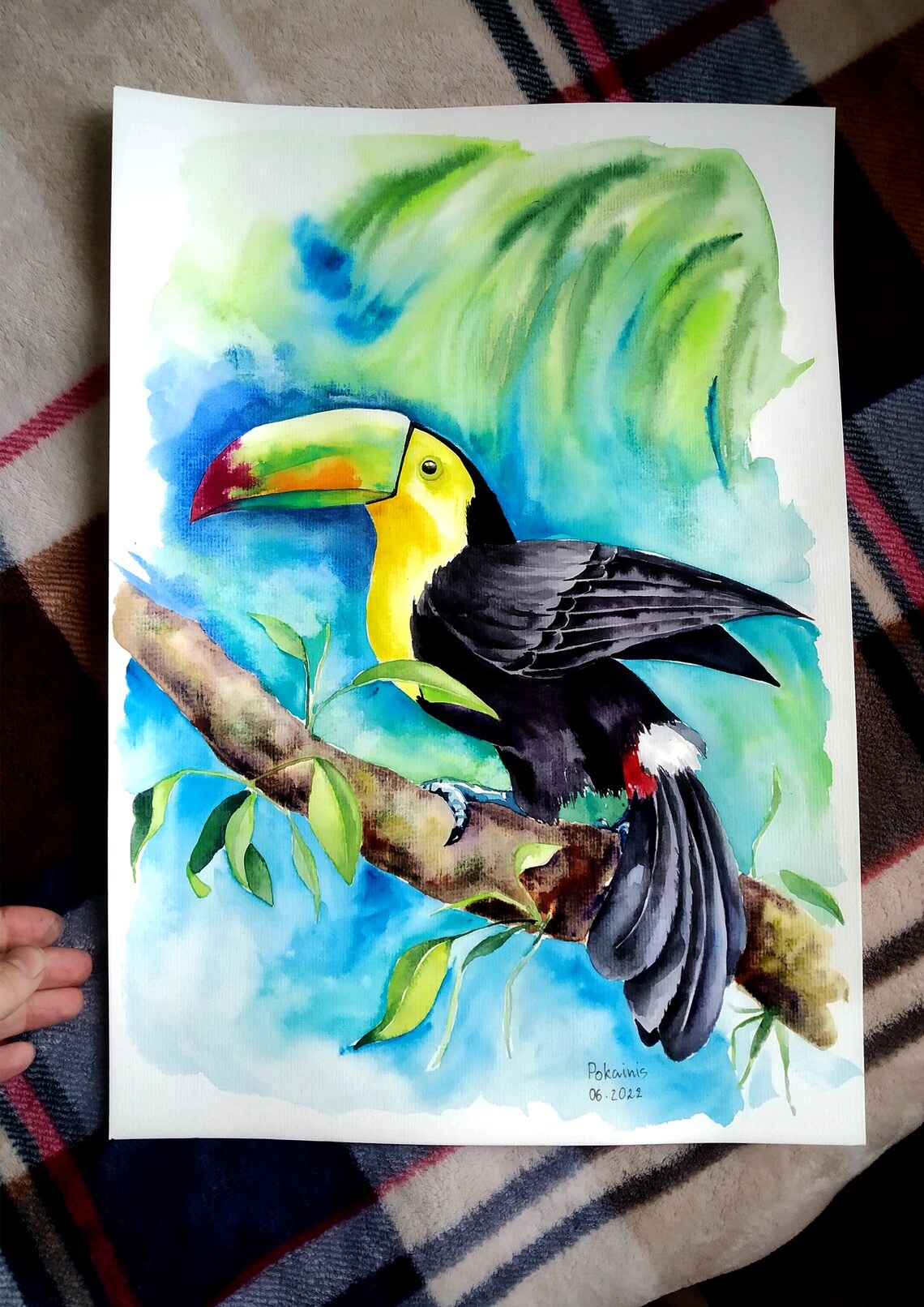 Toucan Watercolor Tropical Bird Perched on Branch Nature Poster - Image 4